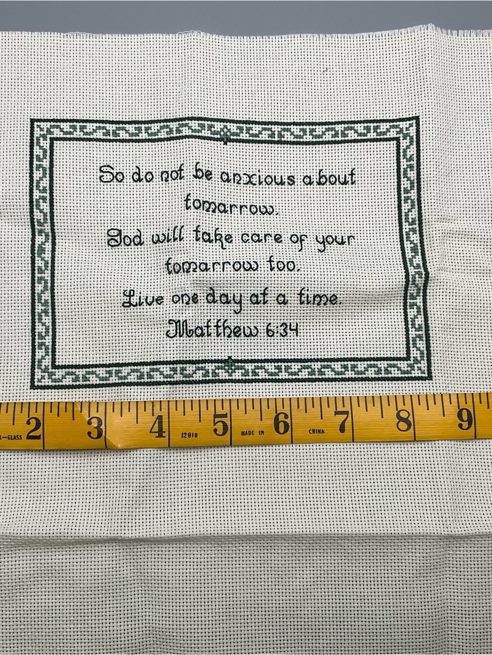 Cross Stitch Sampler Bible Verse Matthew 6:34 "So do not be anxious"
